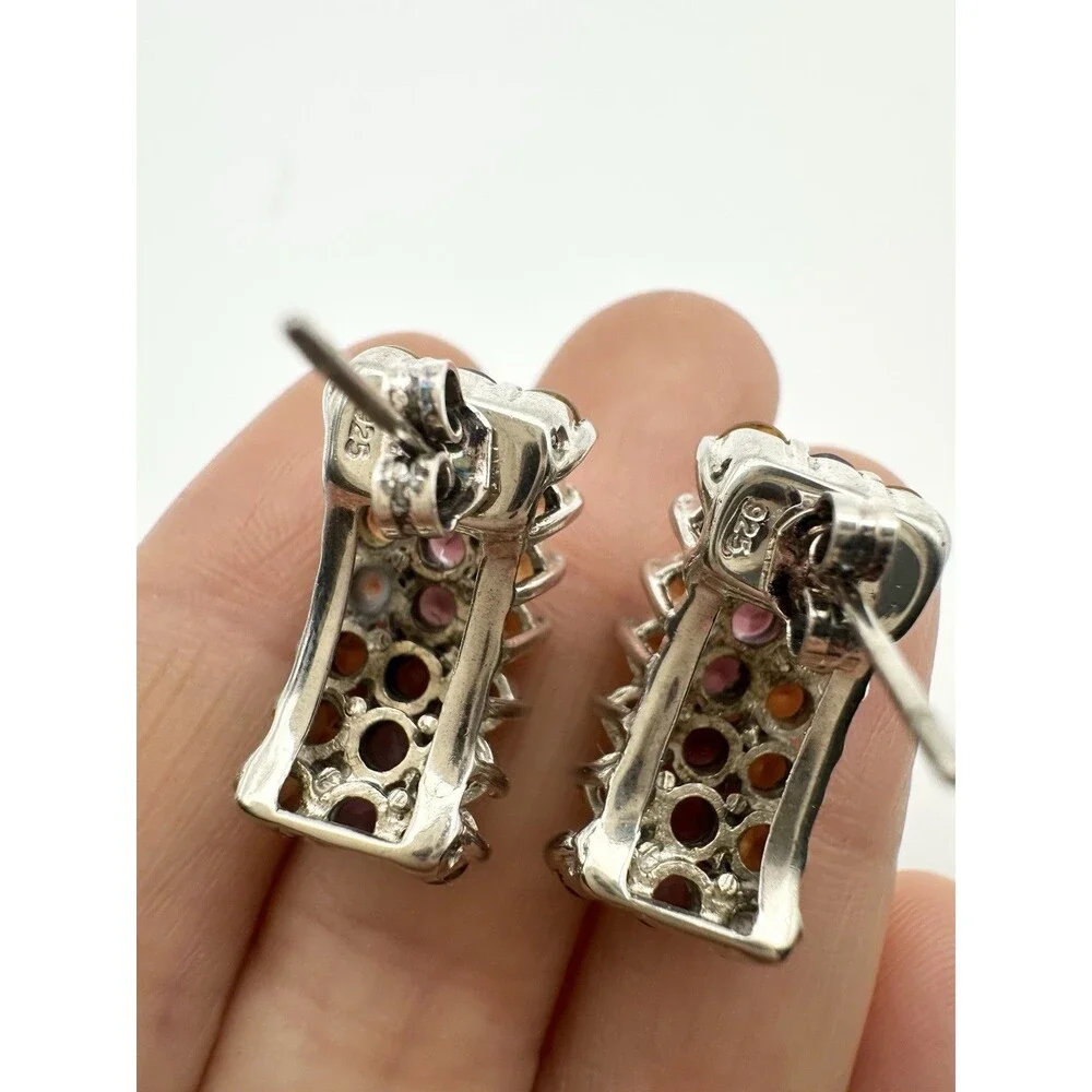 925 Sterling Silver Citrine Amethyst Earrings Half Hoop Post